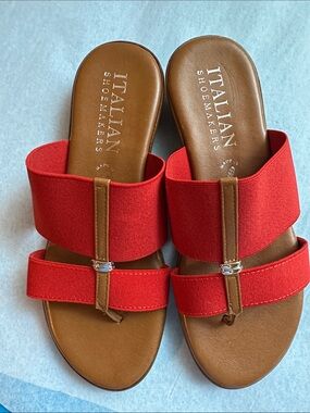 Italian Shoemakers Red and Brown Slide Sandals